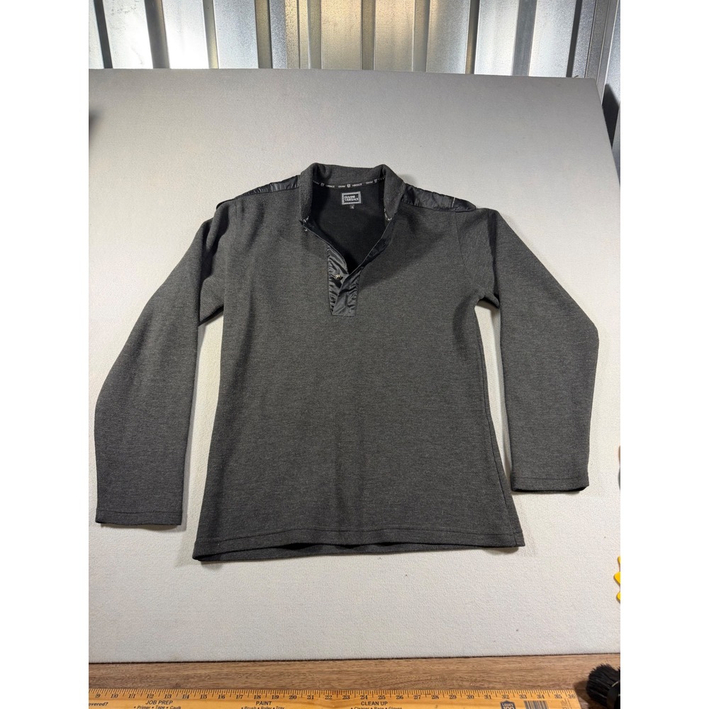 Gianni Versace Mens XL Gray Knit Quarter Button Mock Neck Pullover Long Sleeve